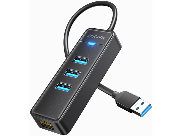 iDsonix USB to Ethernet Adapter, USB 3.0 Hub with RJ45 10/100/1000 Mbps Ethernet & 3 USB 3.0 Ports, USB Splitter Multiport Network Adapter, USB A...