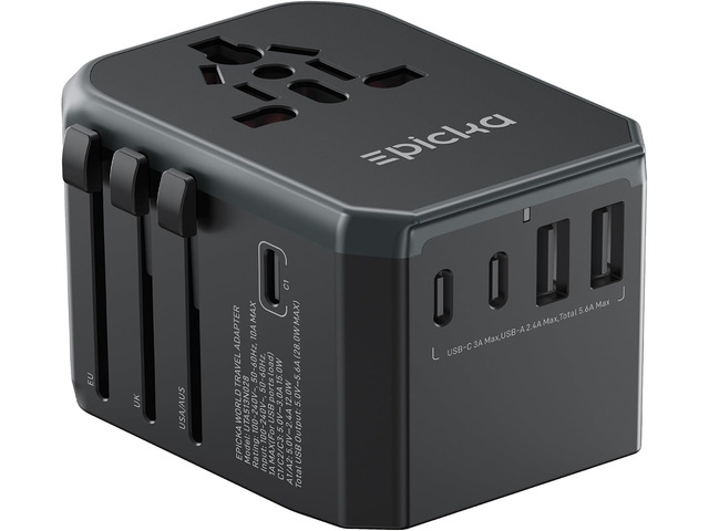EPICKA Universal Travel Adapter with 1AC/3 USB-C/2 USB-A Ports