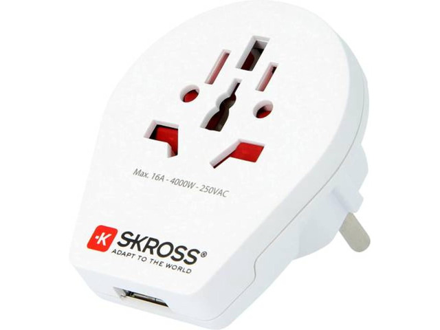 Skross World to Europe USB Travel Adaptor, White