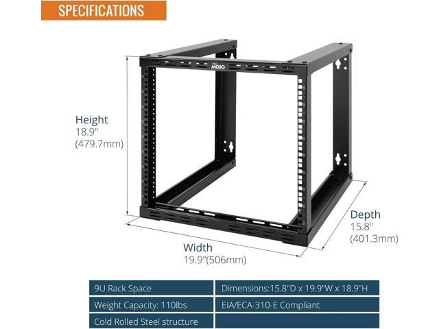 9U Wall Mount Rack, Wall Mount Network Rack 15.8in Depth, Open Frame Server Rack for 19in IT/AV/Data/Home Equipment, Black