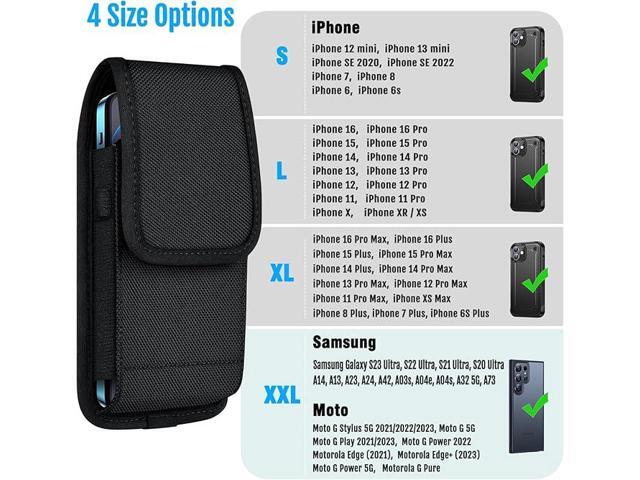 ykooe Cell Phone Pouch Nylon Belt Holster Case Compatible with iPhone 16/15/14/13/12/11 Pro Max & Plus Models, Samsung Galaxy S24/S23/S21 FE, BlackXL