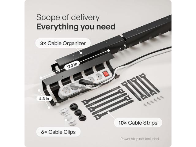 PAMO Cable Management Under Desk for Easy mounting Under-Table I Set of 3 - with 10X Cable Ties I Desk Organizer for Office/Home Office Table...