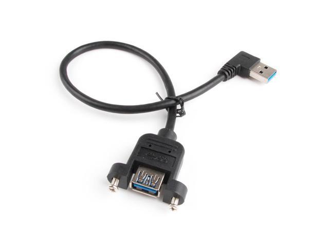USB 3.0 cable USB3.0 A Male to Female Jack Panel Mount with screws to A Male Right Angled Extension Cable Blue Black 50cm