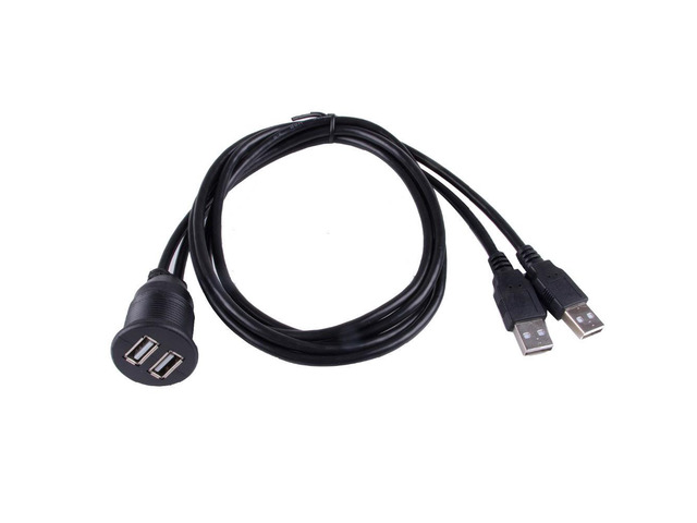 USB 2.0 2 Ports Dual Mount Cable -USB Extension Flush, Dash, Panel Mount Cable,