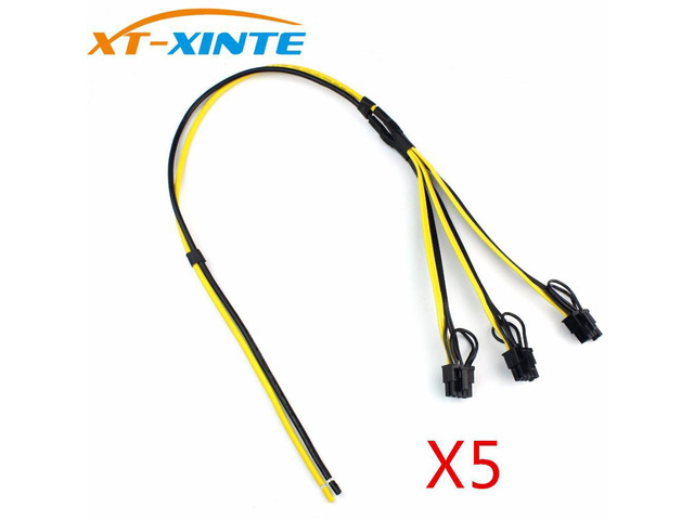 5Pcs Power Supply Cable 1 to 3 6p+2p Miner Adapter Cable 8pin GPU Video Card Wire 12AWG+18AWG Cables for BTC Mining