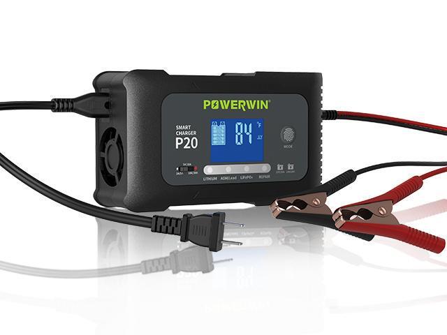 POWERWIN Smart Charger P20 12V20A 24V10A Automatic 9-stage Fast Charge with Pulse Repair Function for AGM Lead-acid lithium LiFePO4 LCD