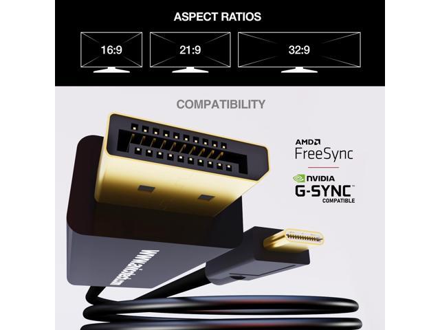 USB C TO DISPLAYPORT 1.2 CABLE 4K 60HZ HDR 2K 144HZ ACTIVE FOR MONITORS, TVS, PCS, MACBOOKS, PROJECTORS THUNDERBOLT 3 COMPATIBLE