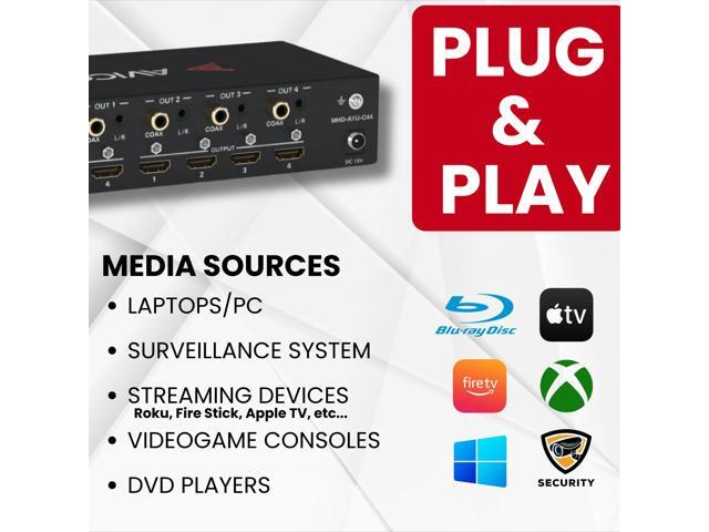 AvicoTech 4x4 HDMI Matrix Switch HDMI 2.0 4K60 ARC HDR Dolby Vision Downscaling Web GUI Switcher Splitter