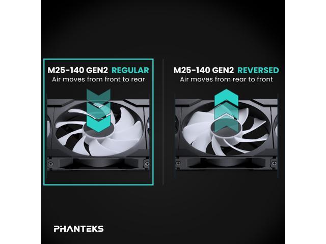 Phanteks M25-140 Gen2, 140mm ARGB High Performance Cooling Fans, Daisy-chain Unified Fan Frame, Infinity Mirror hub, single cable connection, Black