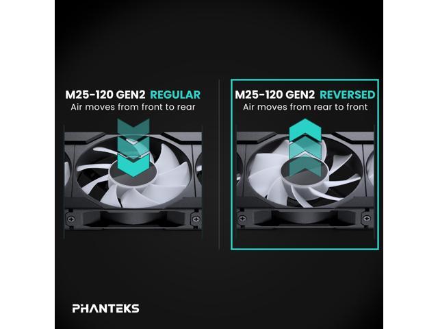 Phanteks M25-120 Gen2 Reversed Blade, 120mm ARGB High Performance Cooling Fans, Daisy-chain Unified Fan Frame, Infinity Mirror hub, single cable...