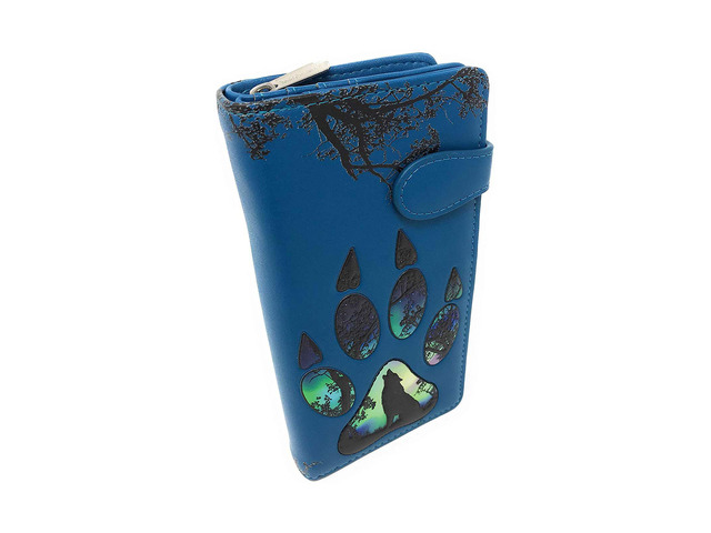 Shagwear Wolf Paw Print Large Blue Zipper Wallet
