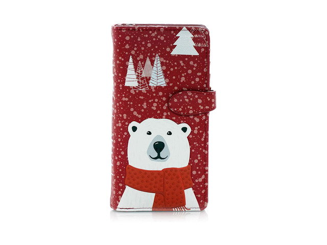 Shagwear True North Polar Bear Large Red Zipper Wallet