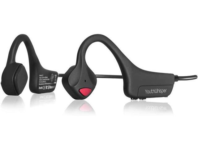 YouthWhisper Bone Conduction Headphones Bluetooth, Wireless Open-Ear Headset with Microphones, Titanium Lightweight Sweat Resistant, Answer Phone.