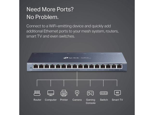 TP-Link 16 Port Gigabit Ethernet Network Switch, Desktop/ Wall-Mount, Fanless, Sturdy Metal w/ Shielded Ports, Traffic Optimization, Unmanaged,...