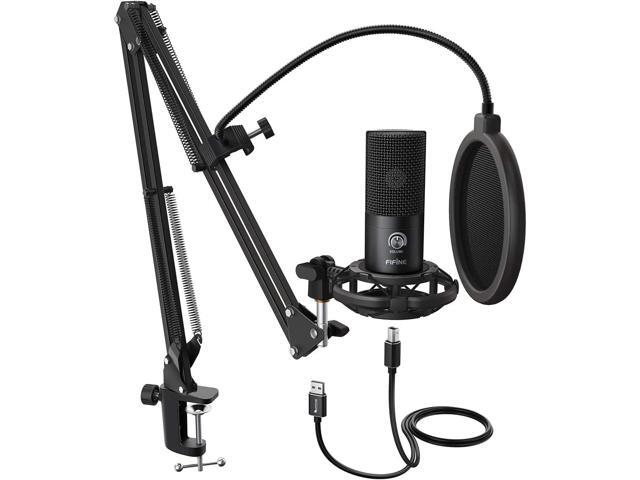 FIFINE Studio Condenser USB Microphone Computer PC Microphone Kit with Adjustable Boom Arm Stand Shock Mount for Instruments Voice Overs Recording.