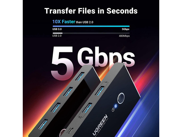 UGREEN USB 3.0 Switch Selector 2 Computers Share 4 USB 3.0 Ports KVM Switcher USB for PC Laptop Keyboard Mouse Printer Scanner One Button Switch...