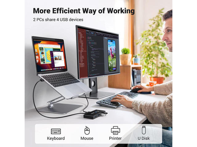 UGREEN USB 3.0 Switch Selector 2 Computers Share 4 USB 3.0 Ports KVM Switcher USB for PC Laptop Keyboard Mouse Printer Scanner One Button Switch...