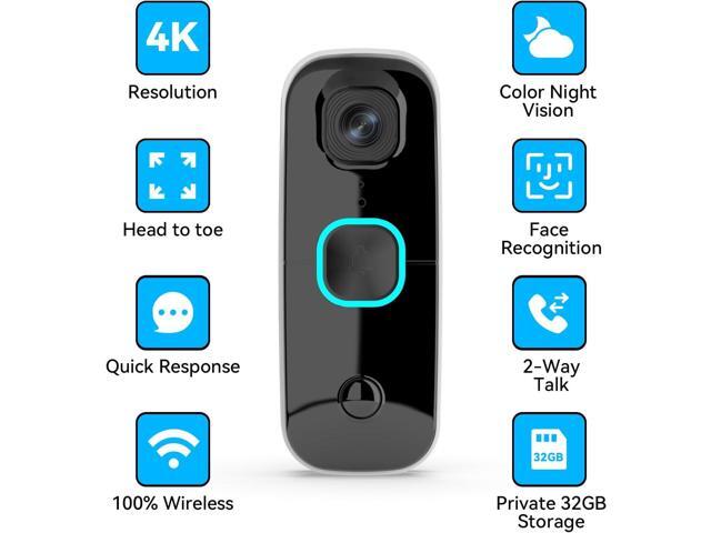Swann - Buddy 4K UHD Wireless Video Doorbell & Chime, No Monthly Fee, Ultra-Wide 165° View, 2-Way Audio, Night Vision - White - image 3