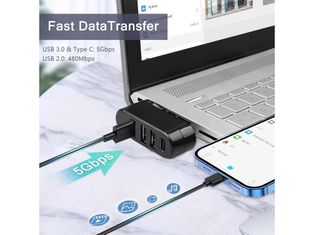 KEHIPI 4-Port USB 3.0 Hub [90°/180° Degree Rotatable], USB Splitter with 3 USB-A Ports & 1 USB C Power/Data Port, USB Extender for Laptop, Car,...