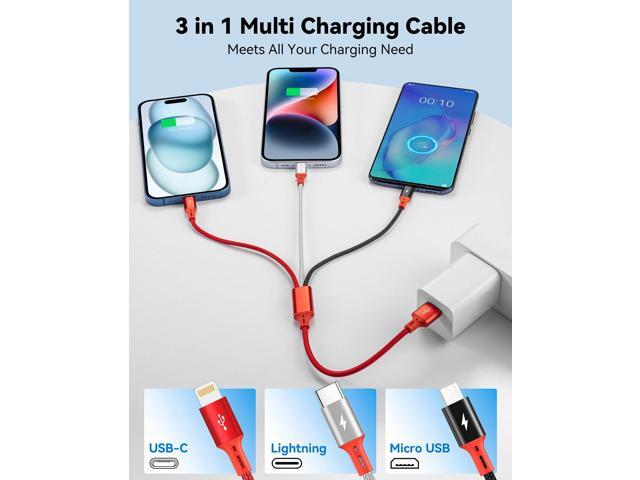 KEHIPI [3Pack 1Ft] Multi Charging Cable, Short Multi Charger Cable, 3 in 1 Braided Universal Multiple USB Cable Charging Cord Adapter with...