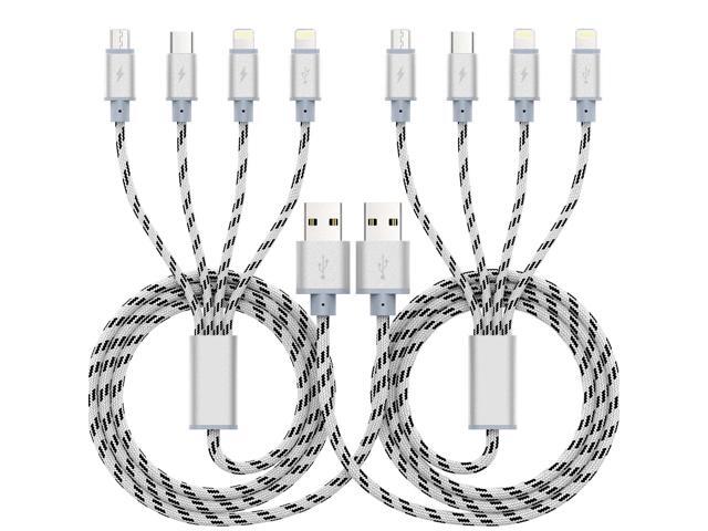 KEHIPI 10ft Multi Charging Cable, 2Pack 4 in 1 Long Multiple Charging Cord,Multi Chargers for All Devices,USBC Cable with Lightning/Micro USB/Type...
