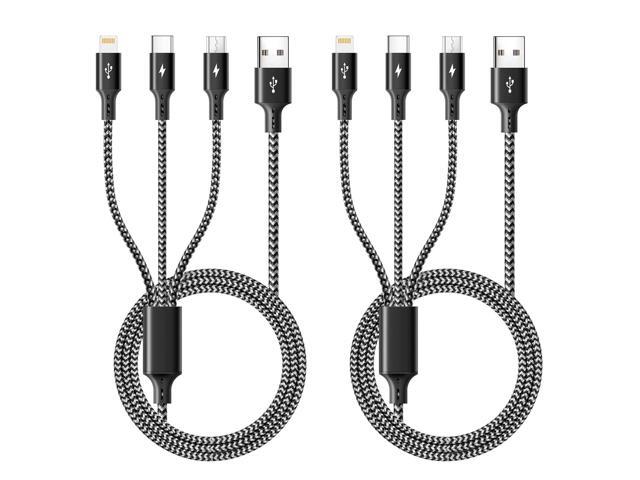 KEHIPI 3 in 1 Multiple Charging Cable(2Pack 4Ft), Braided Multi Charger Cord Fast Charging Cable Universal USB Cable with Type C/Micro USB Port for...