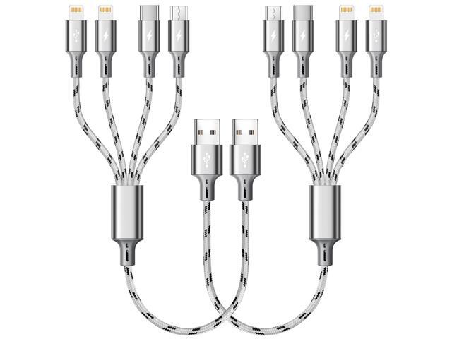 KEHIPI Multi Charging Cable 2Pack 1Ft Short Multi Charging Cord Braided 4 in 1 Multiple USB Cable Charger Cable with Lightning/Type C/Micro USB...