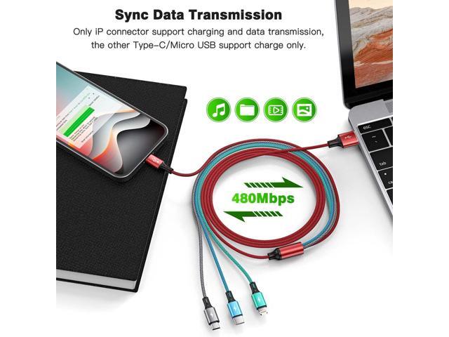 KEHIPI 6ft 2Pack Multi Charging Cable,4 in1 Charging Cable Charging Cables for Multiple Devices Nylon Braided Universal Phone Charger Cord with...
