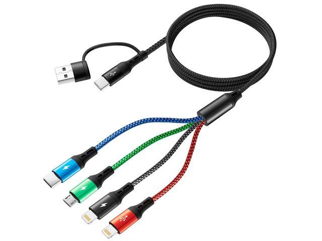 KEHIPI 5 in 1 Multi Charging Cable 3.5A, Multiple Fast Charging Cord USB A/C to Type C/Micro USB/Lightning Universal Braided Charger Cable,Multi...