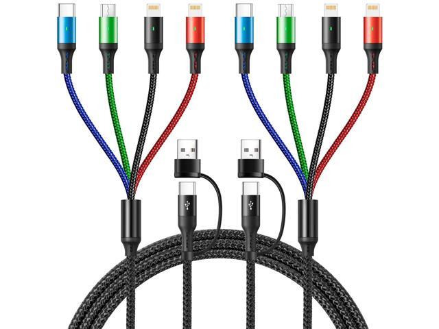 KEHIPI 4 in 2 Multi Charging Cable 3.5A, [2Pack 6Ft] Multiple fast Charging Cord USB A/C to Type C/Micro USB/Lightning Universal Braided Charger...