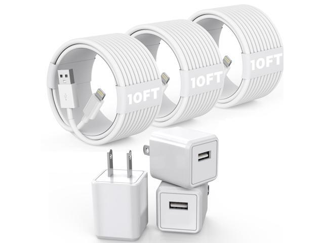 KEHIPI 3Pack 10FT Long iPhone Charger,Cube Phone Charging Transfer Cord 10Foot Lightning Cable USB Plug Wall Charger Block Travel Adapter for...