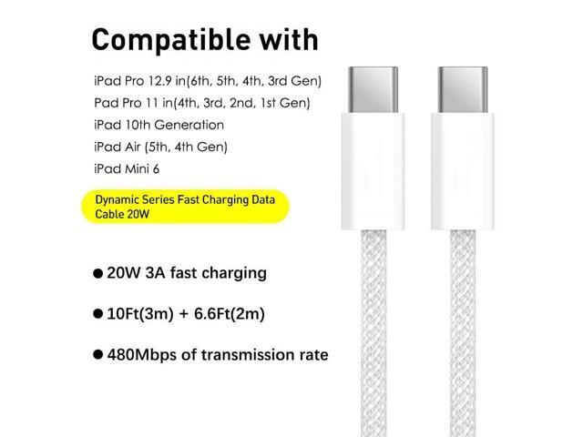 KEHIPI 6/10 Ft USB C to USB C Fast Charger Cable for New iPad Pro 12.9 in 6th/5th/4th/3rd Gen, iPad Pro 11-inch 4th/3rd/2nd/1st, iPad Air 5/4, iPad...