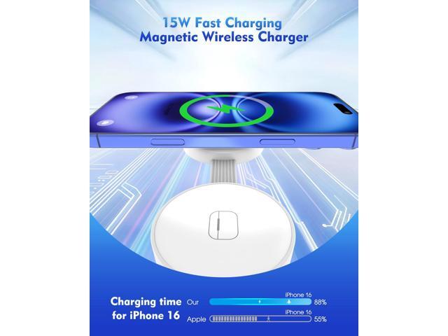 KEHIPI Magnetic Wireless Charging Station 3in1 Fast iPhone Charging Pad Foldable Travel MagSafe Charger Station Dock Apple Mag-Safe Charger for...
