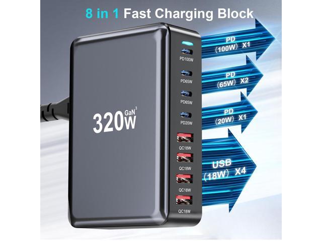 KEHIPI 320W USB C Fast Charger Block,8 Port USB Charging Station, GaN Pro 100W PD PPS Port Fast Charging Station Hub, Laptop Wall Charger...
