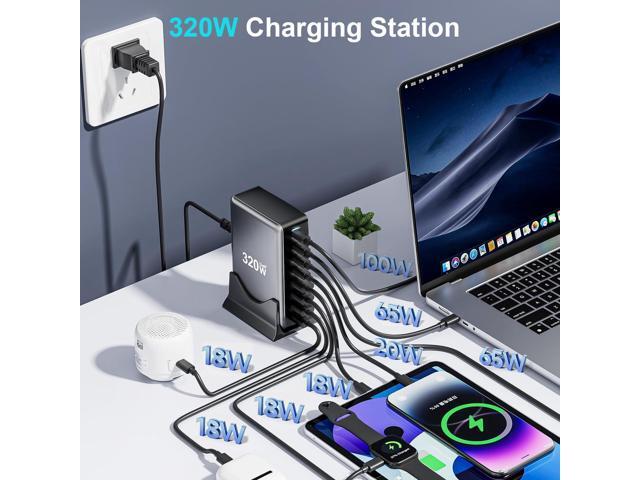 KEHIPI 320W USB C Fast Charger Block,8 Port USB Charging Station, GaN Pro 100W PD PPS Port Fast Charging Station Hub, Laptop Wall Charger...