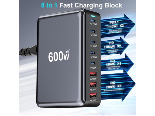 KEHIPI 600W Fast USB C GaN Pro Charger Block,8 Port Charging Station,Dual 140W PD3.1 PPS Fast Charging Station for Multiple Devices Laptop Wall...