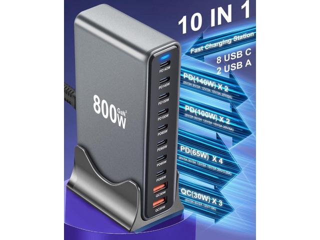 KEHIPI 800W USB C Fast Charger Block, 10 Port USB Charging Station, GaN Pro Dual 140W PD PPS Port for Multiple Devices,Laptop Wall Charger...