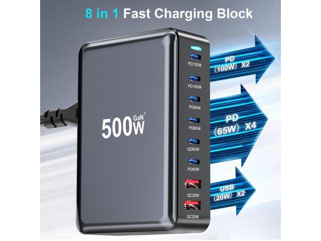 KEHIPI 500W USB C Fast Charger Block, 8 Port USB Charging Station, GaN Pro Double 100W PD PPS Port Fast Charging Station for Multiple...