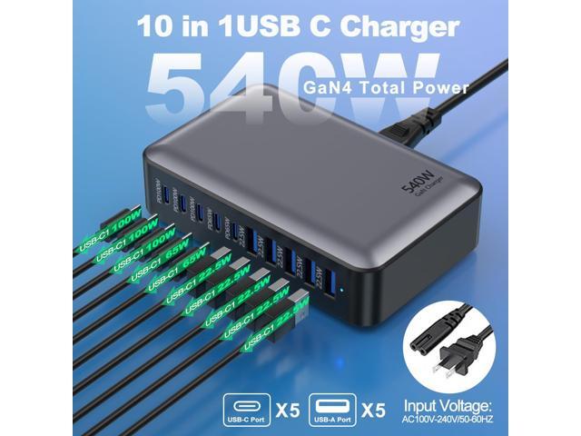 KEHIPI USB C Fast Charger Block, USB Charging Station 540W, PD 100W Laptop Charger, GaN Charging Block, 10 Port Multi Port Charer Hub Compatible...