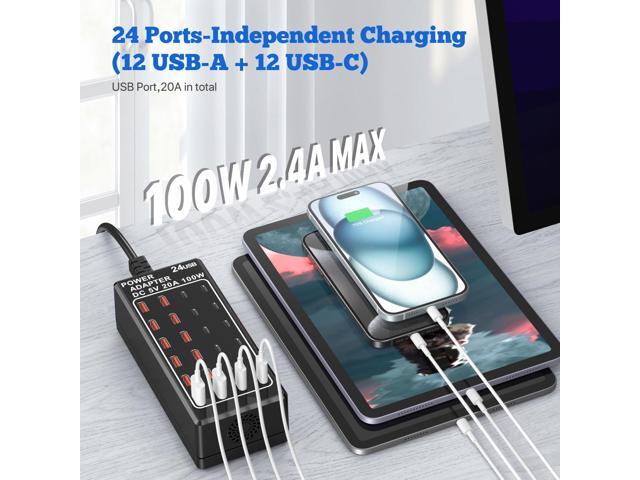 KEHIPI USB Charger Station, C Charging Block, 100W (20A) 24 Port Multiple USBCharger Desktop Wall Charger Hub 12 USB A 12 USB C Compatible for...