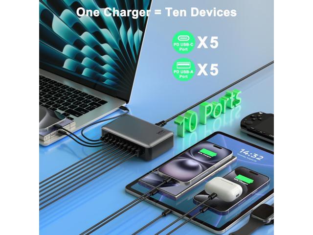 KEHIPI USB C Fast Charger Block, USB Charging Station 540W, PD 100W Laptop Charger, GaN Charging Block, 10 Port Multi Port Charer Hub Compatible...
