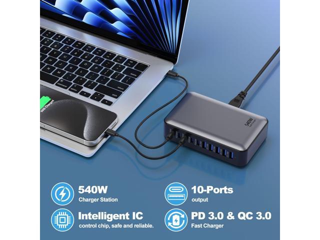 KEHIPI USB C Fast Charger Block, USB Charging Station 540W, PD 100W Laptop Charger, GaN Charging Block, 10 Port Multi Port Charer Hub Compatible...
