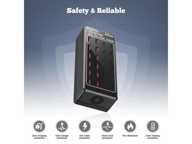 KEHIPI USB Charger Station, C Charging Block, 100W (20A) 24 Port Multiple USBCharger Desktop Wall Charger Hub 12 USB A 12 USB C Compatible for...