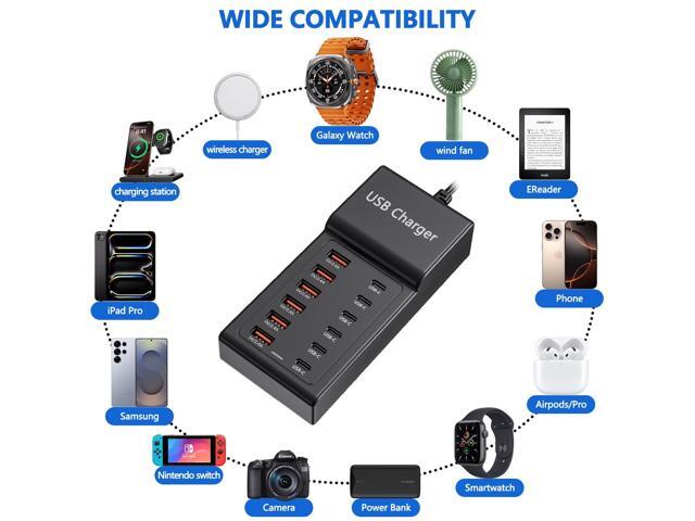 KEHIPI Multi USB Charger, USB C Charging Block Station, 50W 12 Port Multiple USB C Power Strip USB Hub Compatible with iPhone 16 Pro...