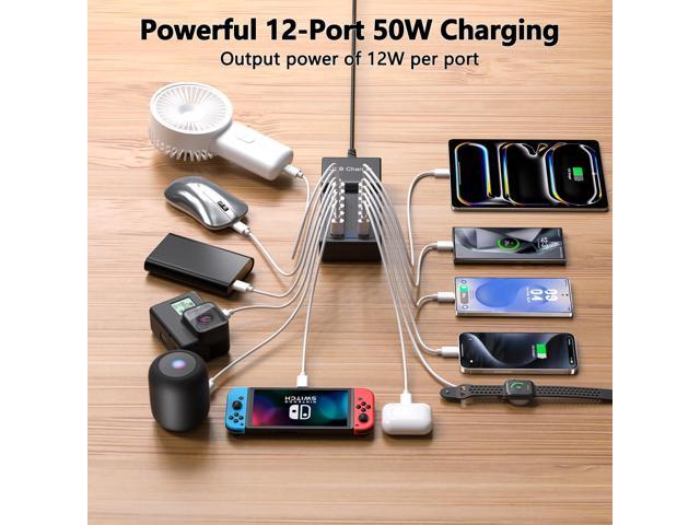 KEHIPI Multi USB Charger, USB C Charging Block Station, 50W 12 Port Multiple USB C Power Strip USB Hub Compatible with iPhone 16 Pro...