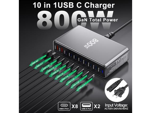 KEHIPI USB C Charger Station 800W GaN USB C Charging Block, 10-Port Fast Charger Hub with Multiple Power Outputs, Compatible with Laptop, MacBook,...