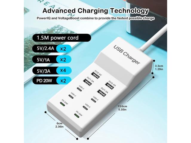 KEHIPI USB C Charging Station, 10 Ports USB C Charger Dock Desktop 100W Multi Port with PD Fast Charger, Compatible with iPhone...