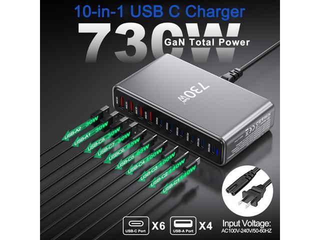 KEHIPI 730W USB C Charger Block, 10 Port Fast USB Charging Station for Multi Devices, GaN Charging Block Double 140W/100W/65W PD PPS Port Laptop...