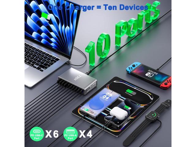 KEHIPI 730W USB C Charger Block, 10 Port Fast USB Charging Station for Multi Devices, GaN Charging Block Double 140W/100W/65W PD PPS Port Laptop...