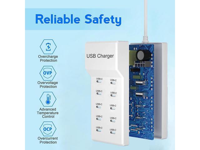 KEHIPI USB C Charger, 10 Ports USB Charging Station, 50W Multi-Port USBC Charger, USBC Desktop Multiple Charger for iPhone...